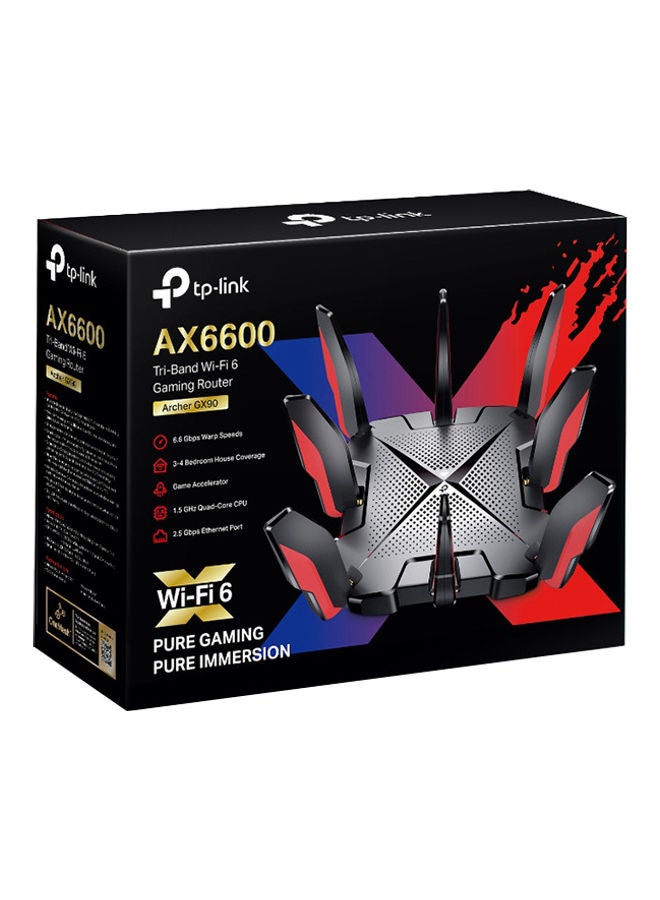 TP-LINK - AX6600 WiFi 6 Gaming Router (Archer GX90)- Tri Band Gigabit Wireless Internet, High-Speed ax, Smart VPN for a Large Home Black - Image 1