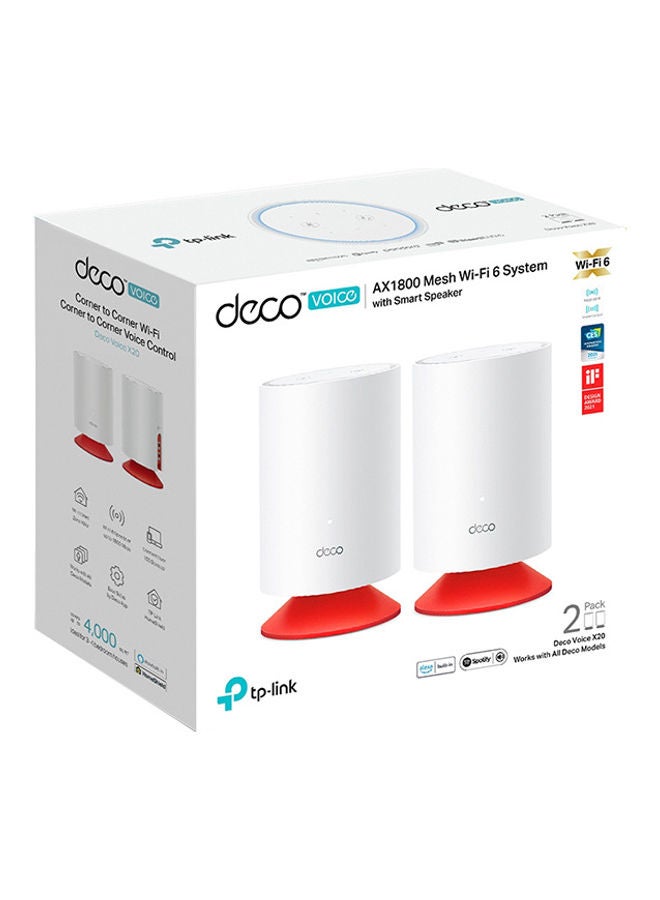 TP-LINK - Deco Voice X20 AX1800 Whole Home Mesh Wi-Fi 6 System with Alexa Built-In, Dual-Band Wi-Fi, Gigabit Ports, Coverage up to 4000 ft2,1.5 GHz Quad-Core CPU, HomeShield Security, Pack of 2 White - Image 1