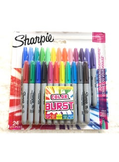 Pack Of 24 Burst Highlighter Permanent Marker Set Multicolour