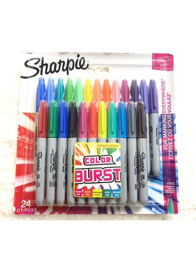 Sharpie - Pack Of 24 Burst Highlighter Permanent Marker Set Multicolour - Image 1