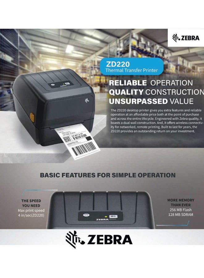 ZEBRA - ZD220 Desktop Barcode Label Printer Black - Image 1