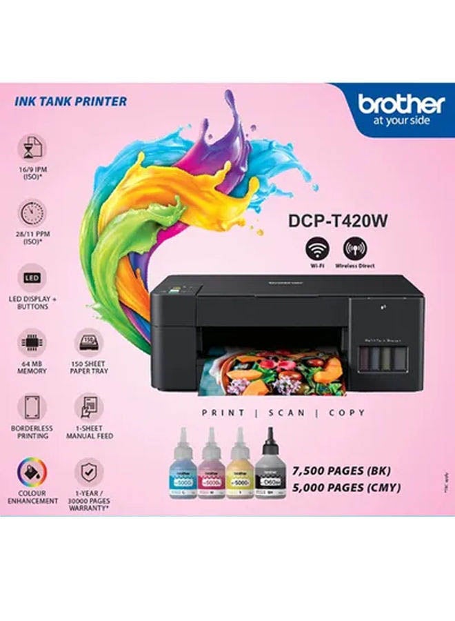 brother - Wireless All In One Ink Tank Printer DCP-T420W Black - Image 1