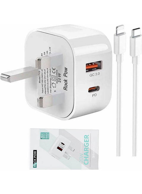 20W USB Type C Fast Charger PD 3.0 Power Adapter Wall with 1m Type C Lightning Cable for iPhone 12/12 Pro/12 mini/12 Pro Max/11 Pro Max SE 2020 X XR XS 8 iPad etc White