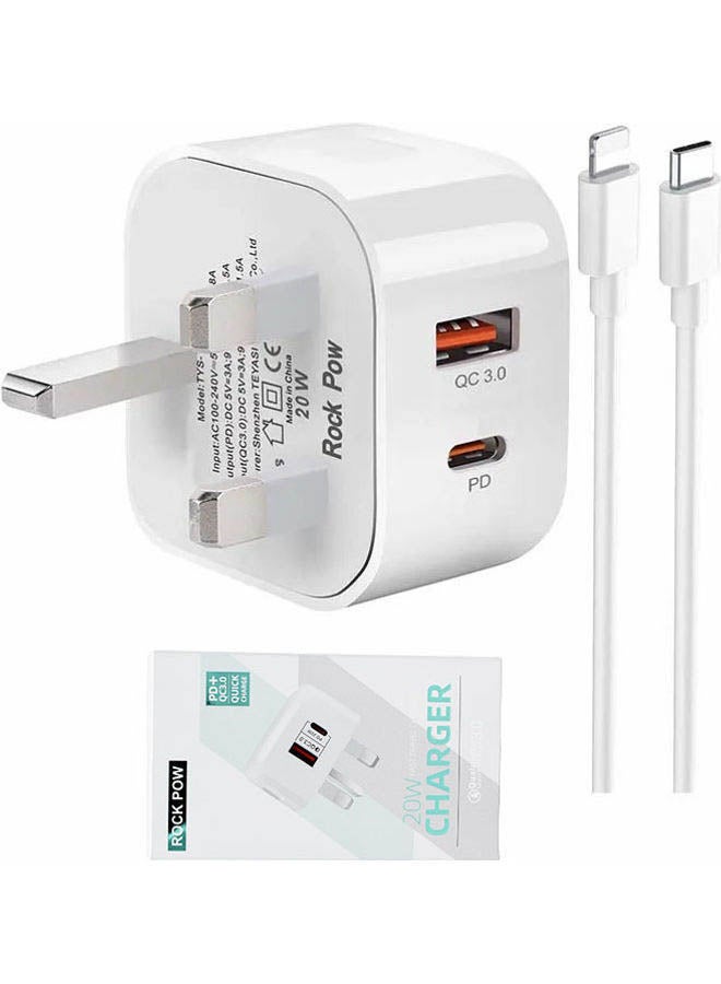 20W USB Type C Fast Charger PD 3.0 Power Adapter Wall with 1m Type C Lightning Cable for iPhone 12/12 Pro/12 mini/12 Pro Max/11 Pro Max SE 2020 X XR XS 8 iPad etc White