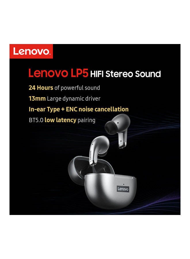 Lenovo - LP5 TWS Bluetooth-Compatible Earphone Wireless Earbuds Sport Gaming Silver - Image 1
