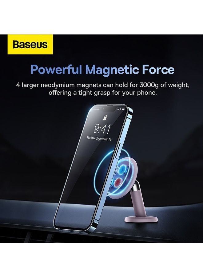 Baseus Universal 360 Degree Strong Magnetic Dashboard Car Mount Holder with Cable Clip Organizer for Samsung, iPhone, Huawei, Xiaomi and Other Smartphones Purple  - Image 3