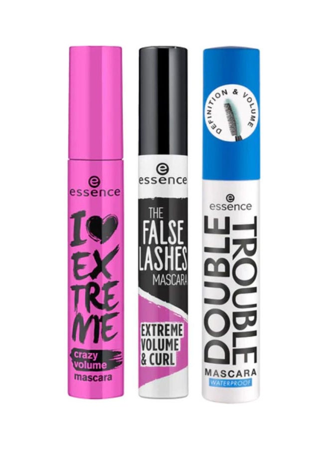 Essence I Love Extreme Crazy Volume Black Mascara Pink mascara, T.false lashes mascara ex.vol & Curl False Lashes Extreme Volume & Curling Mascara, double trouble mascara waterproof (3 pcs set) 01 Black  - Image 1