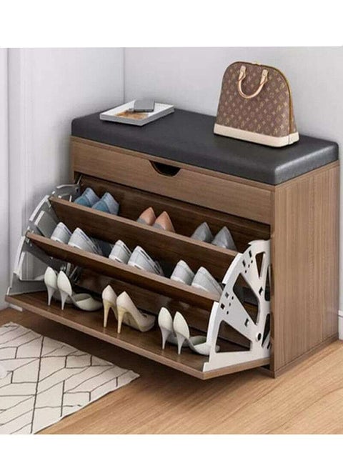 Wooden Shoe Cabinet With Seats Changing Stool Black 60x33x51cm