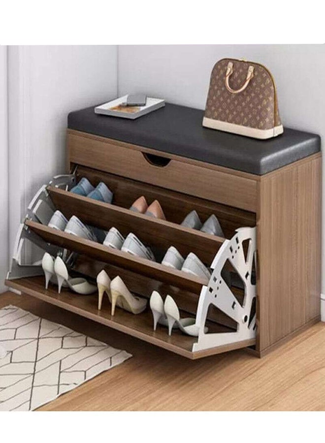 fashionhome Wooden Shoe Cabinet With Seats Changing Stool Black 60x33x51cm - Image 1