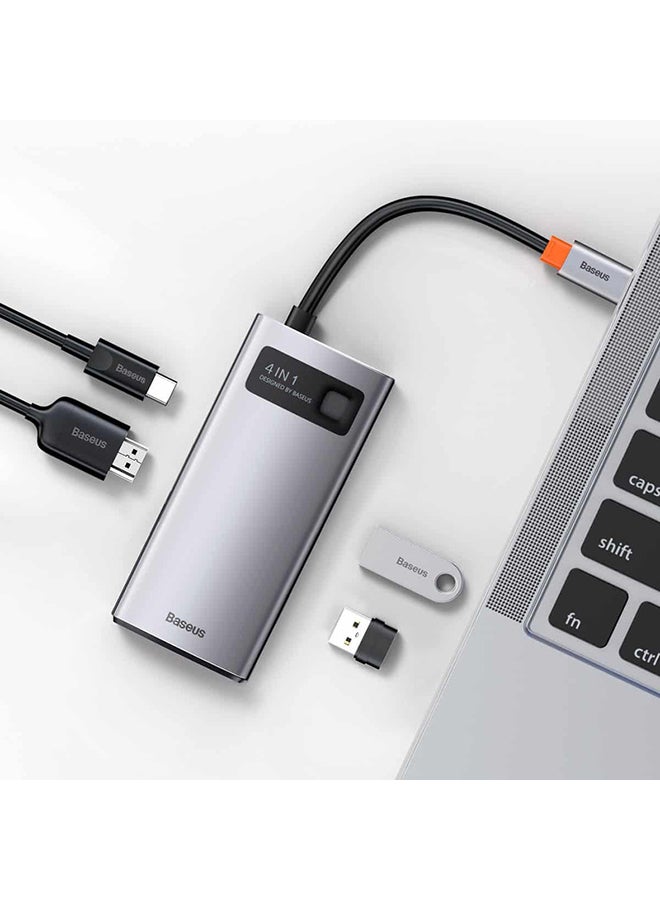 Baseus - 4 in 1 USB C Hub Docking Station Adapter with 4K HDMI for MacBook Pro, Surface Pro, iPad Pro and Other Type C Devices Grey/Black - Image 1