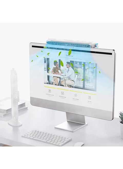 2 In 1 Stand Up Clip On Computer Fan Bladeless Monitor Clip On Fan Personal Cooling Office Quiet USB Small Tower Desk Suitable For Flat And Curved Monitor Laptop ACQS000002 White