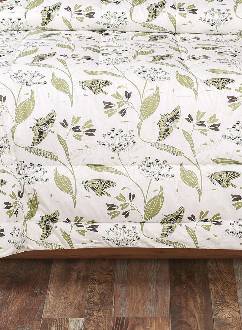 أمال طقم لحاف مقاس كينج للاستخدام اليومي لجميع المواسم مصنوع من القطن بنسبة 100% مكون من 5 قطع 1 لحاف 215 × 240 سم + 2 غطاء وسادة 50 × 75 سم + 2 غطاء وسادة 40 × 40 سم أبيض/زيتوني بوليستر كينج - Image 5