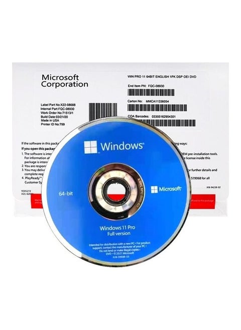 نظام تشغيل ويندوز 11 برو إصدار 64 بت على قرص DVD بترخيص كامل مدى الحياة لجهاز كمبيوتر واحد في عبوة محكمة الإغلاق لون أزرق