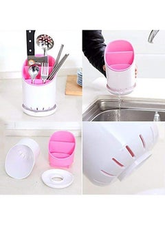 Home Concept Cutlery Drainer Organizer Pink/White 20x14x12cm  - Image 3