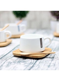 Home Concept Cup And Saucer Set With Wooden Plate White/Brown/Gold 14x14x8centimeter  - Image 2