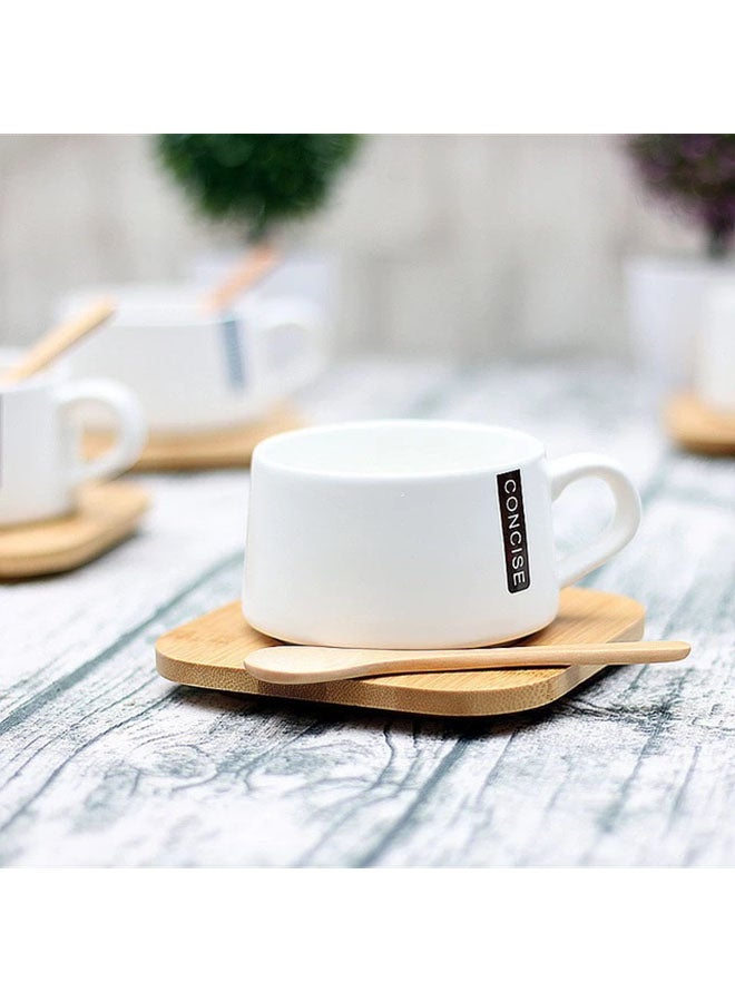 Home Concept 3-piece Cup And Saucer Set With Wooden Plate White/Brown 14x14x8cm  - Image 2