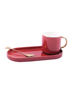 Home Concept Cup And Saucer Set With Spoon Red/White/Gold 22x10x9centimeter 