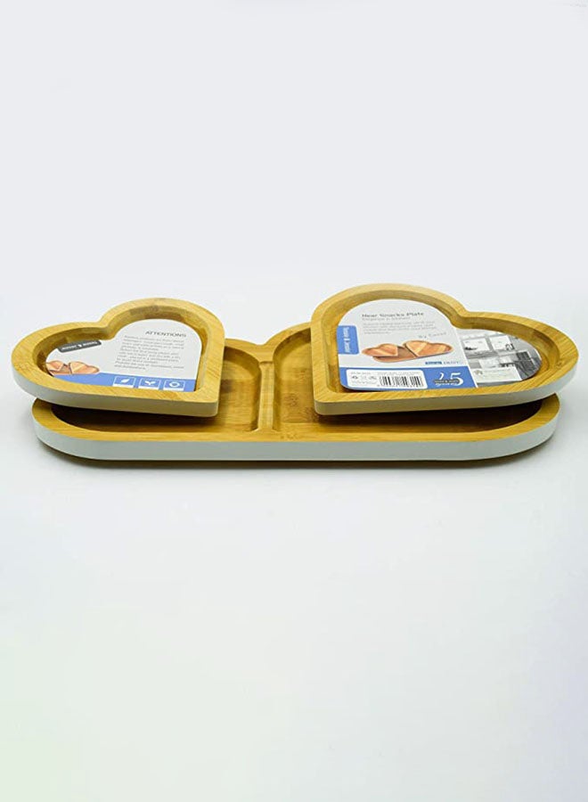Tessie & Jessie 3-Piece Heart Shape Snaks Plate Brown/White 34x20x15cm - Image 2