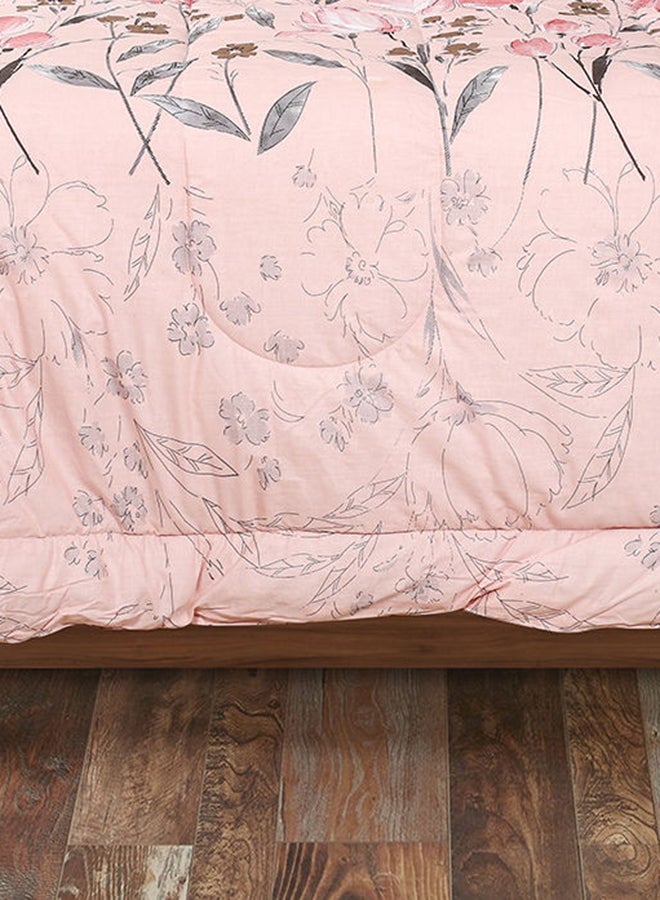 Amal Comforter Set King Size All Season Everyday Use Bedding Set 100% Cotton 5 Pieces 1 Comforter 215x240cm,2 Pillow Covers 50x75cm,2 Cushion Covers 40x40cm Pink/Grey/White Polyester Pink/Grey/White  - Image 5