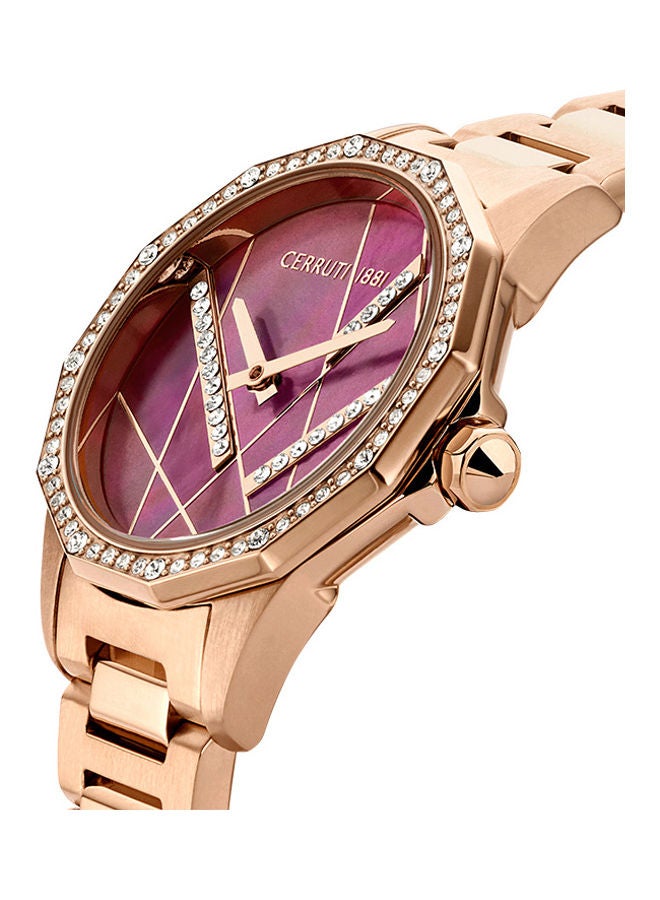 CERRUTI 1881 Women's Round Shape Stainless Steel Analog Wrist Watch CIWLG2225903 - 30 mm - Rose gold  - Image 3