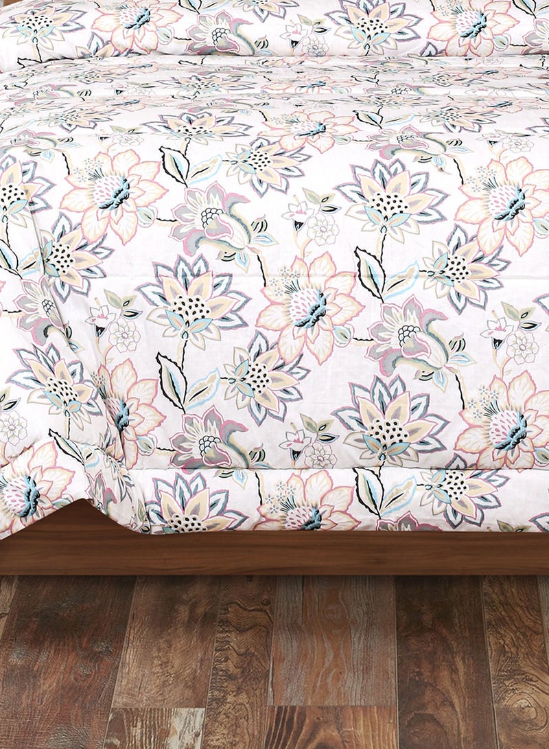 Amal Comforter Set Twin Size All Season Everyday Use Bedding Set 100% Cotton 3 Pieces 1 Comforter 150x200 cm, 1 Pillow Cover 50x75 cm, 1 Cushion Cover 40x40 cm White/Pink/Beige Cotton Twin Cotton White/Pink/Beige Twin - Image 5