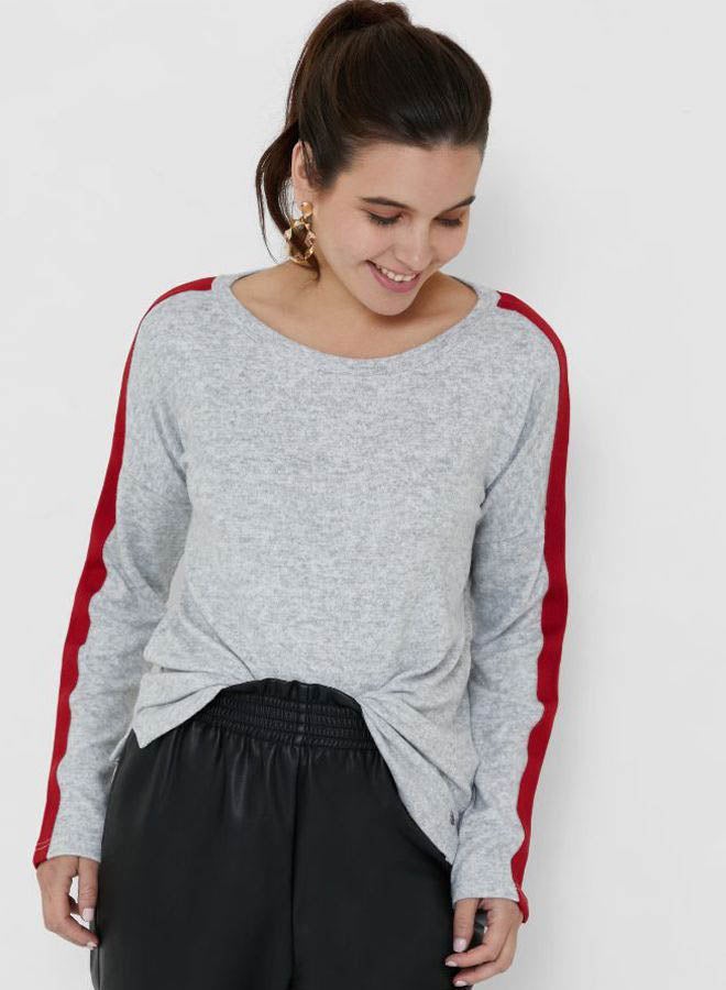 Emoi by Emonite Pannel Stripe Design Long Sleeves Sweatshirt Grey Melange As Swatch  - Image 1