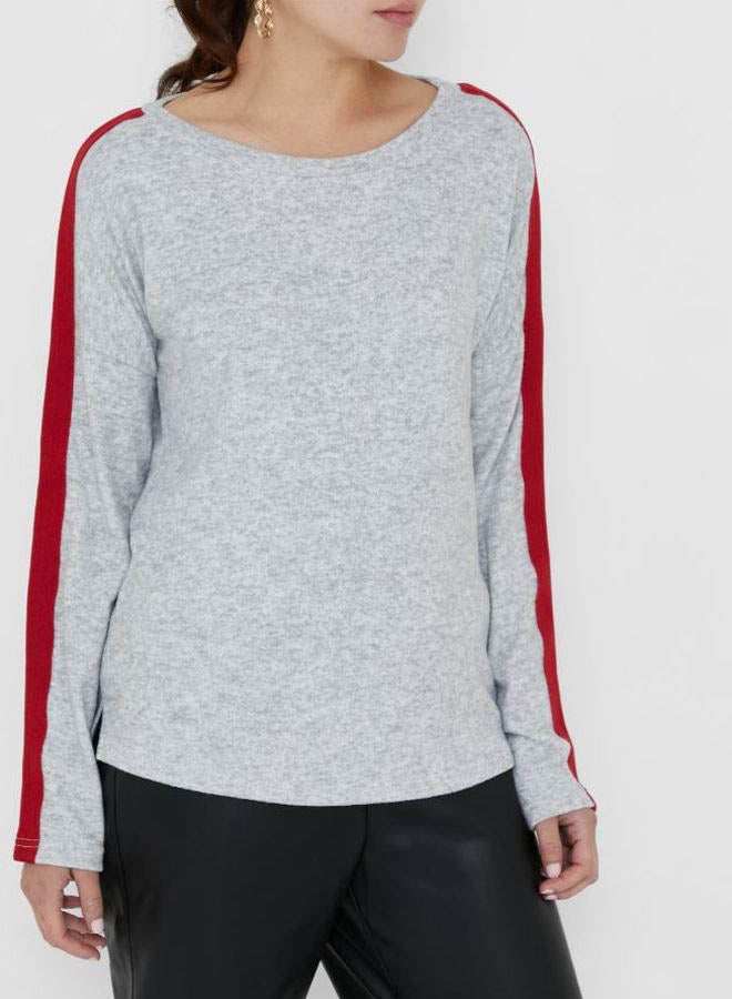 Emoi by Emonite Pannel Stripe Design Long Sleeves Sweatshirt Grey Melange As Swatch  - Image 4