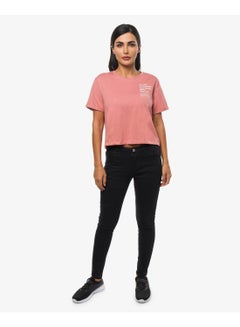 R&B Slogan Printed Crop T-Shirt Pink  - Image 2
