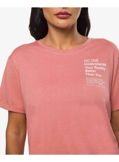R&B Slogan Printed Crop T-Shirt Pink  - Image 4