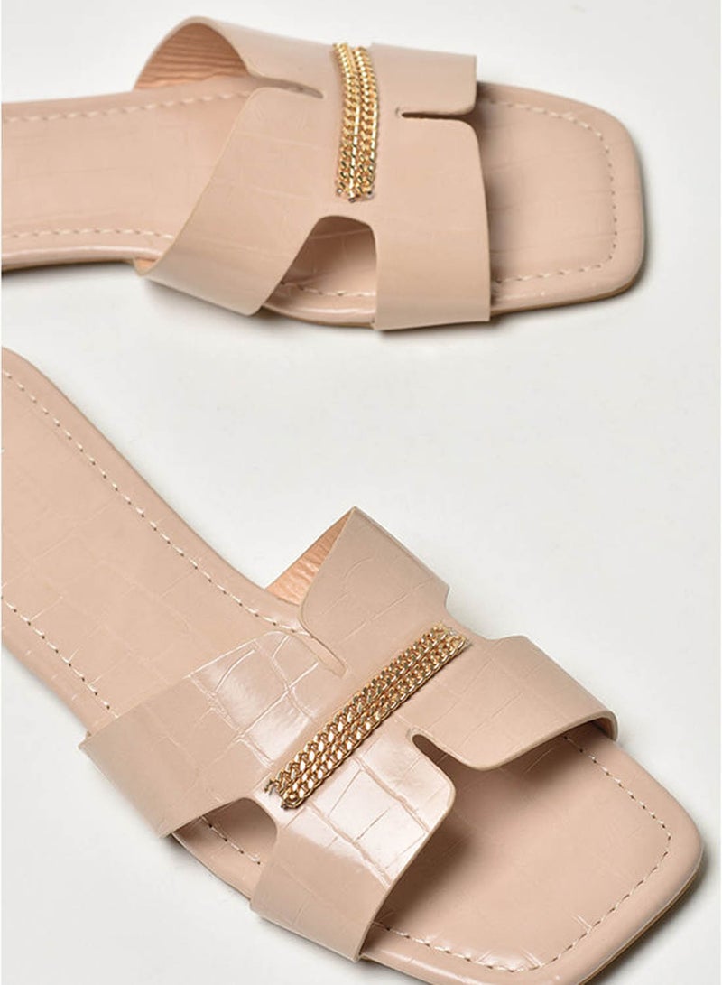 Jove - Broad Strap Flat Sandals Beige - Image 1