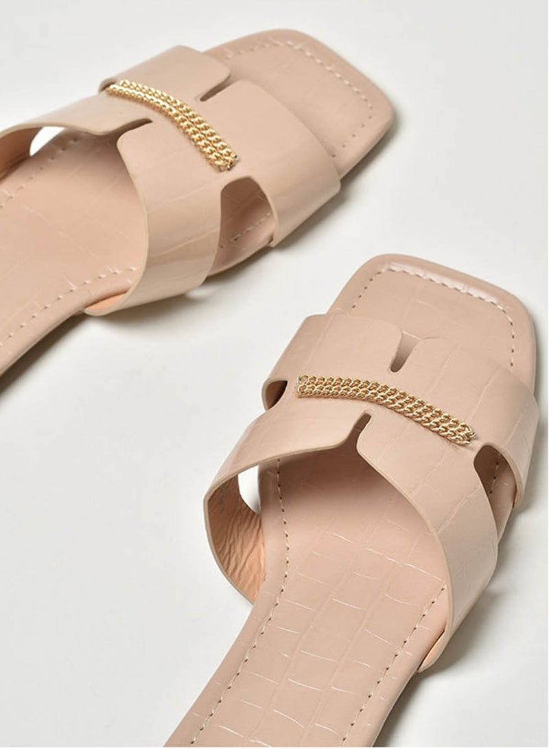 Jove - Broad Strap Flat Sandals Beige - Image 1