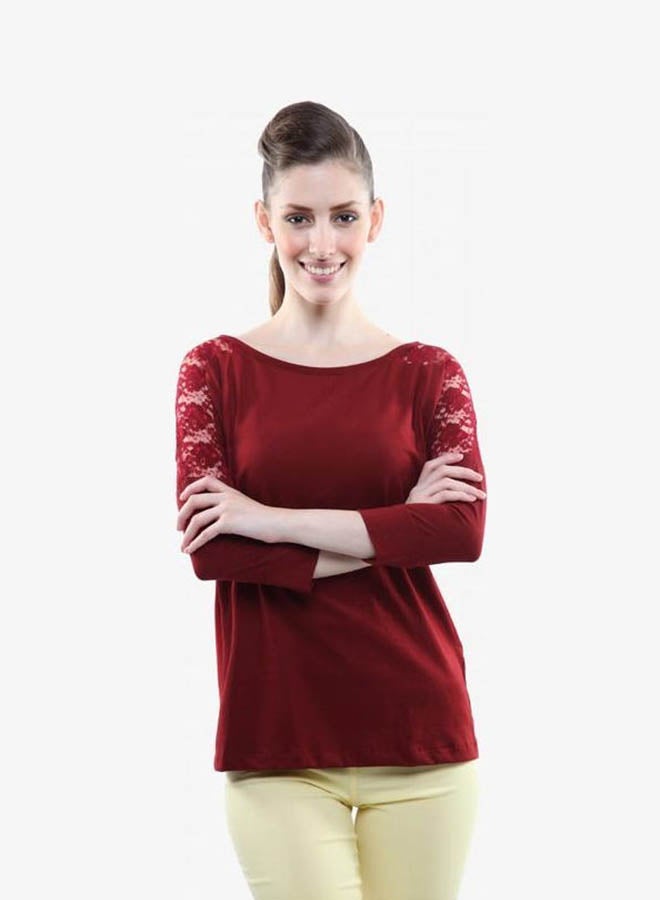 Three Quarter Sleeve Top Maroon/Red - v1659506575/N50984027V_1