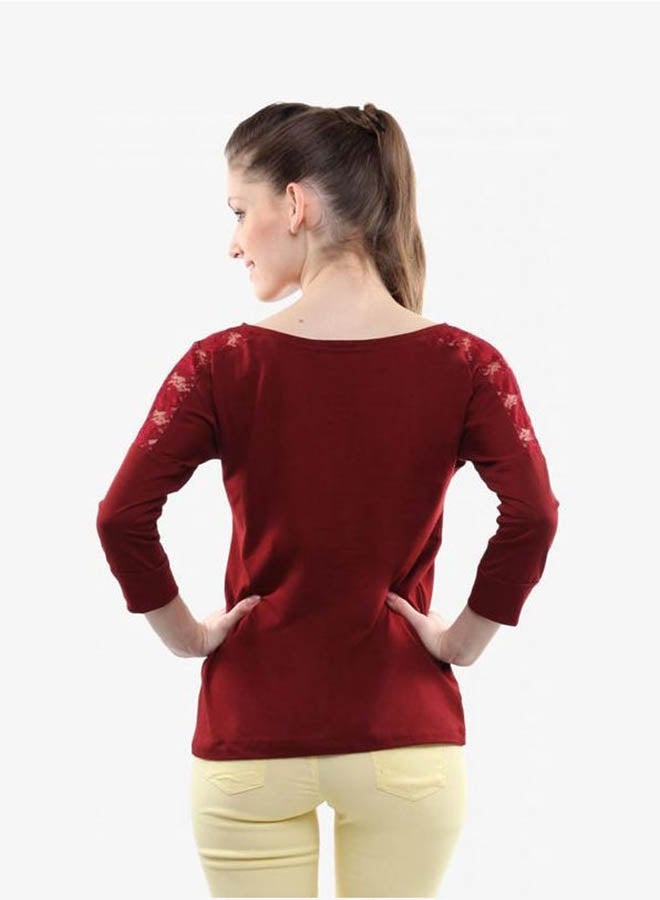 Three Quarter Sleeve Top Maroon/Red - v1659506575/N50984027V_2