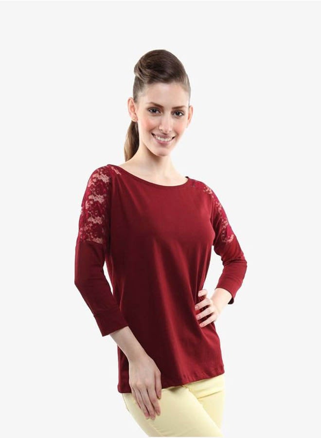 Three Quarter Sleeve Top Maroon/Red - v1659506576/N50984027V_3