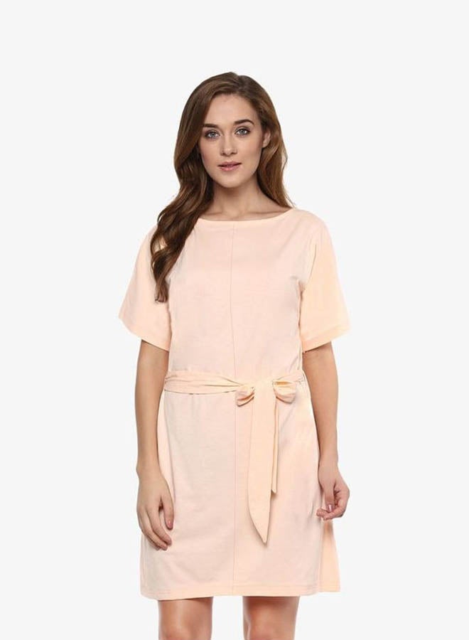 Miss Chase Round Neck Belted Midi Dress Pink  - Image 1