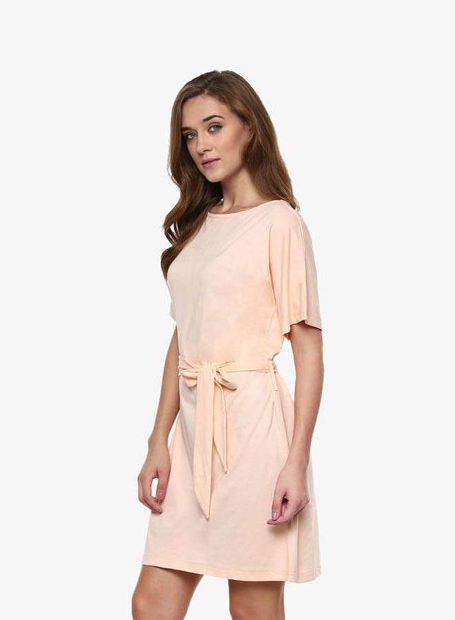 Miss Chase Round Neck Belted Midi Dress Pink  - Image 3