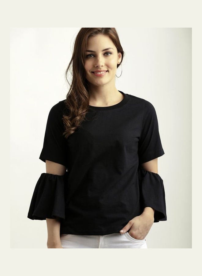 Miss Chase Honey Punch Slit Sleeve Top Black - Image 1