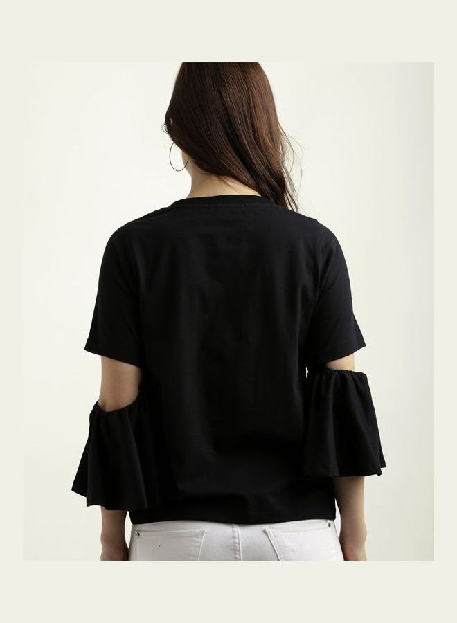 Miss Chase Honey Punch Slit Sleeve Top Black - Image 2