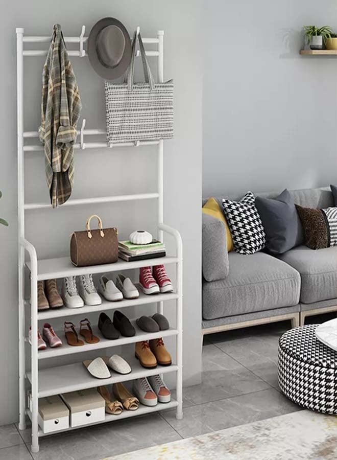 fashionhome - 5-Tier Stainless Steel Coat And Shoes Rack For Home White 80*26*170cm - Image 1