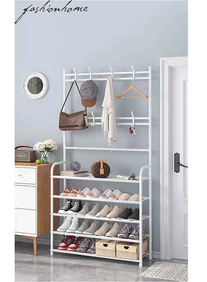 fashionhome - 5-Tier Stainless Steel Coat And Shoes Rack For Home White 80*26*170cm - Image 1