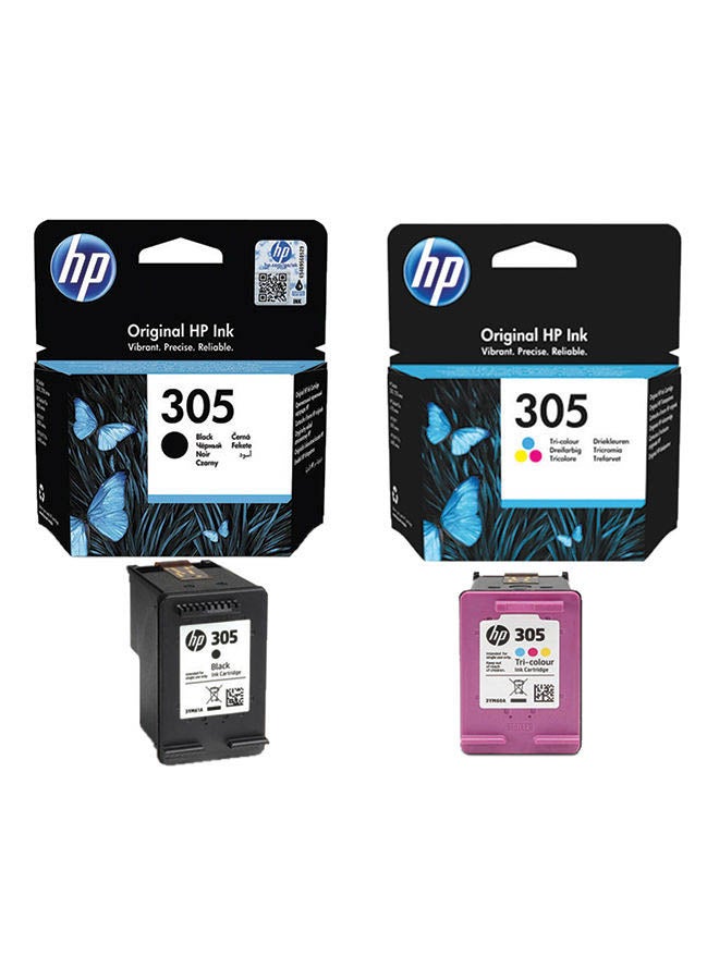HP 305 Black Original Ink Cartridge Black (1) + HP 305 Tri-color Original Ink Cartridge(1) (3YM61AE/3YM60AE) | Works with HP DeskJet 2700, 2730, 4100 Printers Black/Multicolor  - Image 1