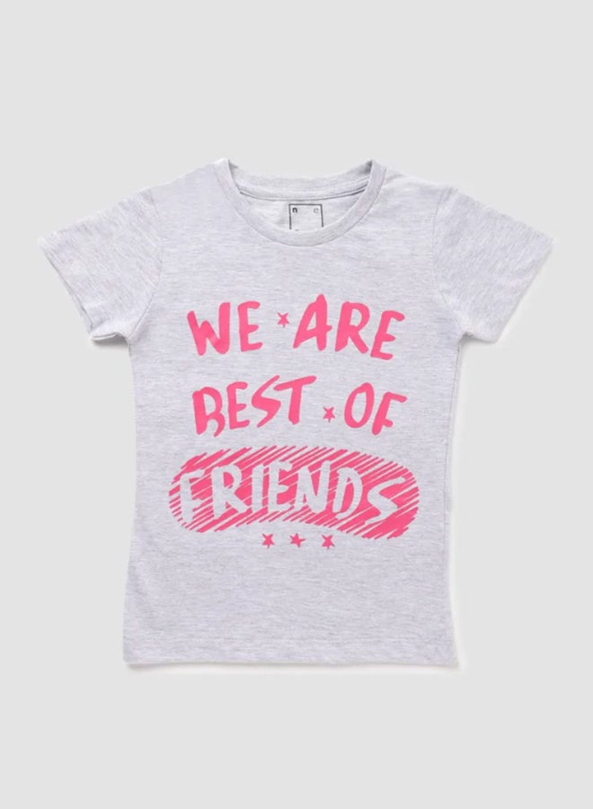 Neon Girls Round Neck Short Sleeve T-Shirt Light Grey Melange - Image 1