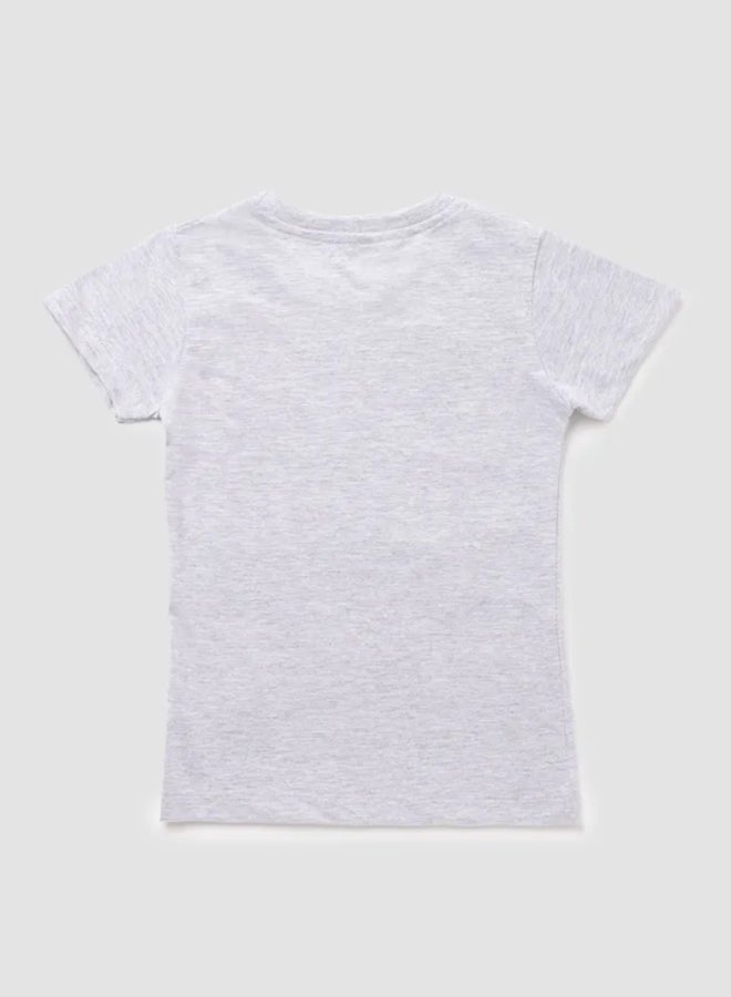 Neon Girls Round Neck Short Sleeve T-Shirt Light Grey Melange - Image 2