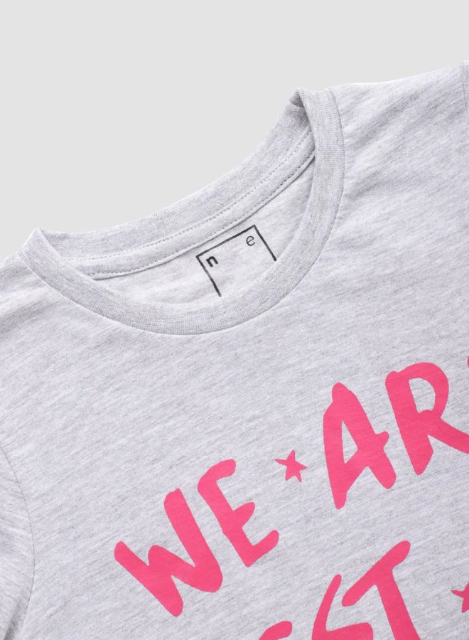 Neon Girls Round Neck Short Sleeve T-Shirt Light Grey Melange - Image 3