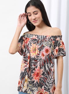 OFFROAD Casual Off Shoulder Floral Blouse Top Aop Yellow  - Image 1
