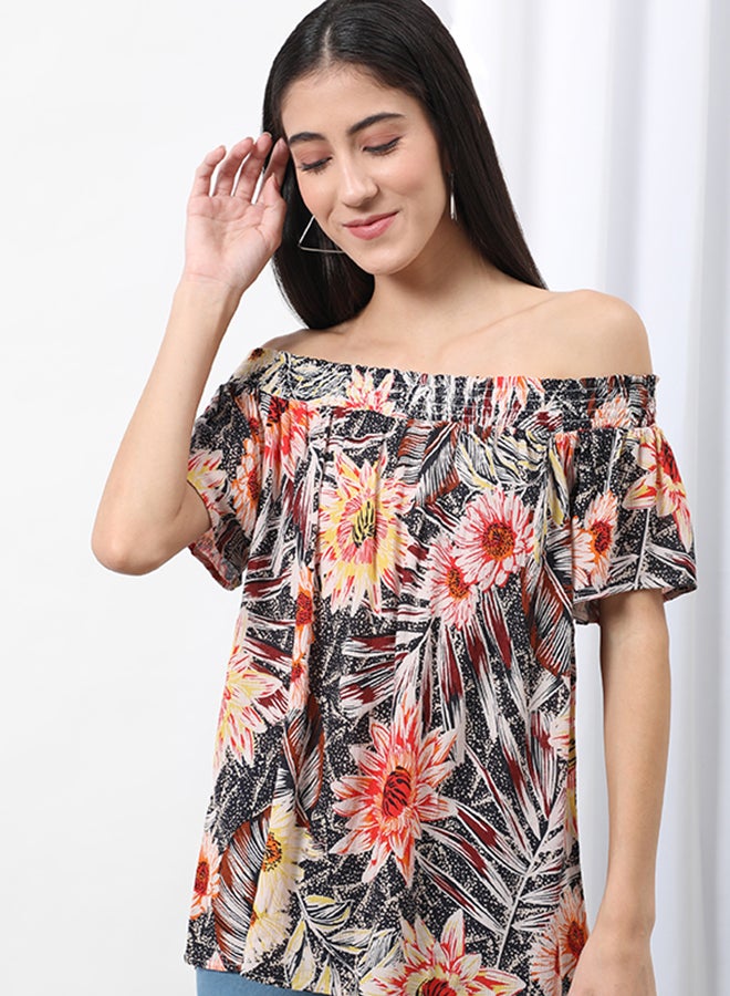 OFFROAD Casual Off Shoulder Floral Blouse Top Aop Yellow  - Image 1