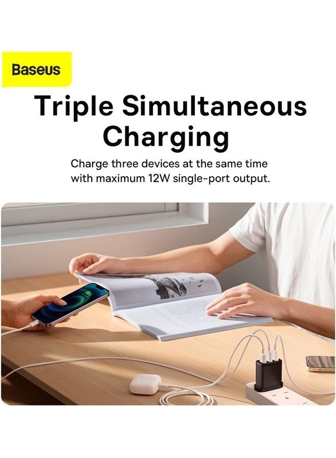 Baseus USB Wall Charger, 3-Port 17W/3.4A USB Charger Plug Cube Portable UK Power Adapter Plug with Smart IC Technology for iPhone, iPad, Samsung Galaxy, Huawei and etc Black  - Image 3