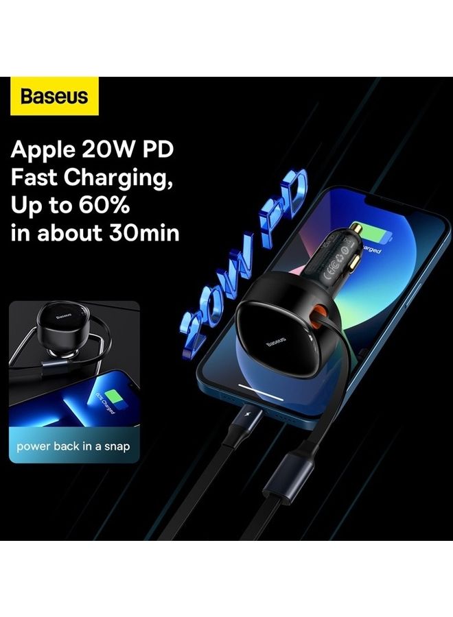 Baseus Car Charger 30W Fast Charging Retractable Type-C and Lightning Cable Quick Mobile Phone Charger for iPhone 14/14Pro Max/13/12/11 Series Samsung , Huawei, Xiaomi and many more Black  - Image 5
