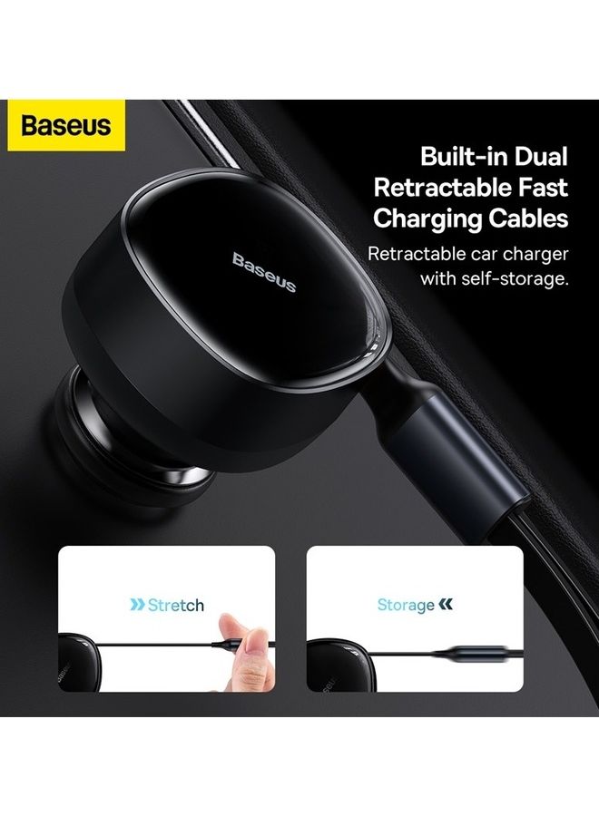 Baseus Car Charger 30W Fast Charging Retractable Type-C and Lightning Cable Quick Mobile Phone Charger for iPhone 14/14Pro Max/13/12/11 Series Samsung , Huawei, Xiaomi and many more Black  - Image 3