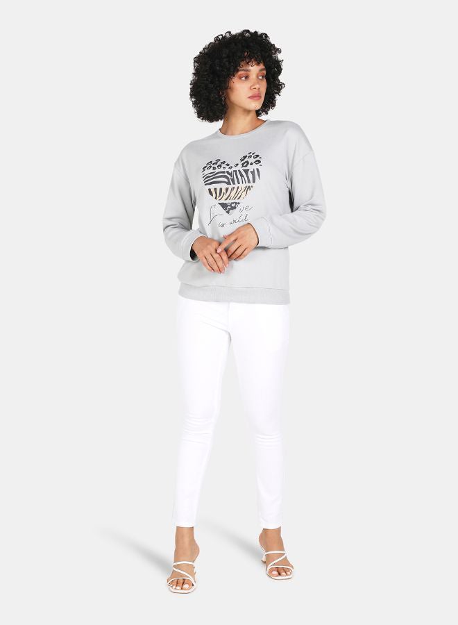 DRIP - Crew Neck Casual Printed Sweatshirt Grey - Image 1